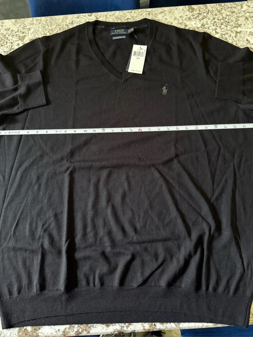 Men’s Polo Ralph Lauren 3XLT Black Merino Wool V Neck Sweater NWT